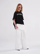 波浪縁デザインの翻蓋カジュアルパンツ