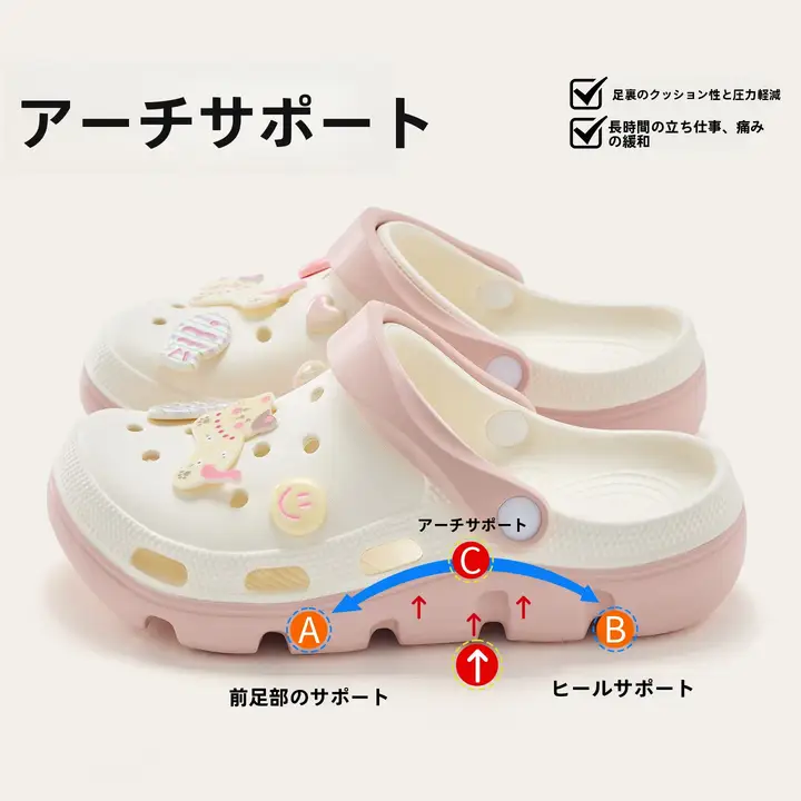厚底穴あきサンダル【夏用・弓サポート・快適】