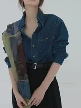 ヴィンテージデザイン デニムシャツ【女性用・フレンチスタイル・ラフなカジュアル】