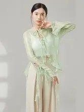 国風古典スタイルの演出服【軽やかな開衿デザイン・舞踏用・透け感素材】
