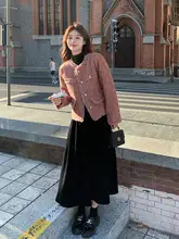 粉色の粗花織りワンピース【フレンチスタイル・春冬用・美しいデザイン・極上の柔らかさ】（セットアップ対応）