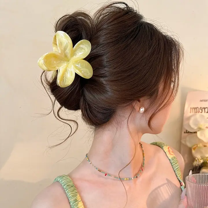 卵型花柄ヘアクリップ【グラデーション・後頭部用】