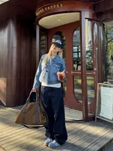 美式ウォッシュ加工デニムジャケット【レディース・フィット・秋用・翻領】