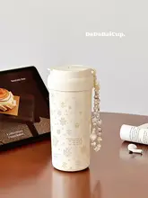 雪花陶器の保温カップ【女子向け・携帯用ストロー付き・おしゃれデザイン】