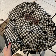 リボンデザインのふわふわアクリルショール【秋冬用・厚手・ロングタイプ】