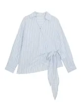 青いクロスストラップVネック長袖シャツ【春夏用・女性用】