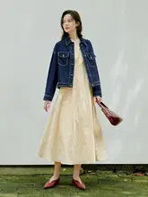 レトロデザインのショートデニムジャケット【女性用・ゆったりシルエット・オールシーズン対応】