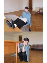 レトロカジュアルなブルーシャツ【長袖・秋用・タイプ】（セットアップ対応）