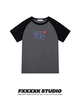 創造的なドット柄のカラーブロックTシャツ【レディース・ショートスリーブ・スリムフィット】