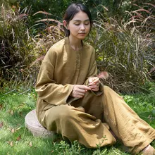 防風小立衿の茶服【コットン・長袖・ロングパンツ・ウェア】（セットアップ対応）