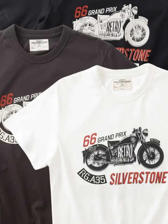 アメリカンヴィンテージ メンズ半袖Tシャツ【コットン・モーターサイクルプリント・クルーネック】