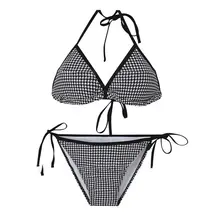 女性用チェック柄ビキニ水着【セクシー・バンド付き・夏用・ブラカップ付き】