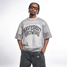 Tシャツ メンズ 半袖 メッシュ切り替え レタープリント アメリカン風 ストリート レイヤード 「MT99」