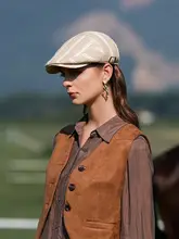 ストライプデザインのアベニューキャップ【リネン素材・秋冬向け・女性用】