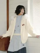 男女兼用 フード付きニットカーディガン【毛皮の襟・ゆったりサイズ・カジュアル】（セットアップ対応）