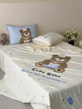 カートゥーン風 夏用ひんやり感覚の薄手冷感ケット【可愛いクマプリント・水洗い可能・柔らかい・通気性】