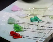 925純銀製 アレルギー対策の長款水滴形イヤリング【レトロデザイン・琉璃製】