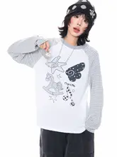 カートゥーンストライプのラグランスリーブTシャツ【春用・ゆったりデザイン】