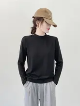 ハイネックコットン長袖Tシャツ【秋冬用・ゆったりシルエット・小立ち襟】