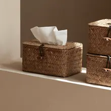 モダンデザインのペーパーボックス【リビング用・草編み・ティッシュ収納・多機能】
