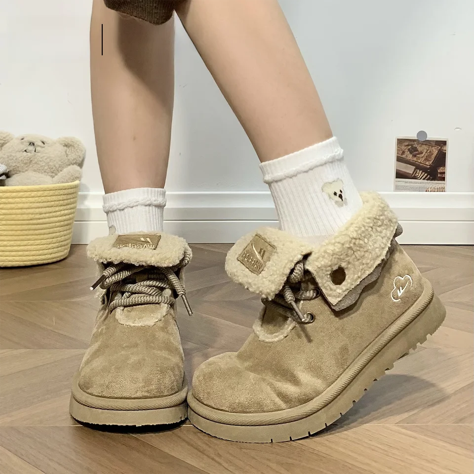 暖かい裏起毛の厚底マーチンブーツ【防滑・冬用・女性用】