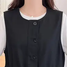 エレガントなデザインのラウンドネックノースリーブトップス【ウエスト絞り・大きいサイズ・秋用】（セットアップ対応）