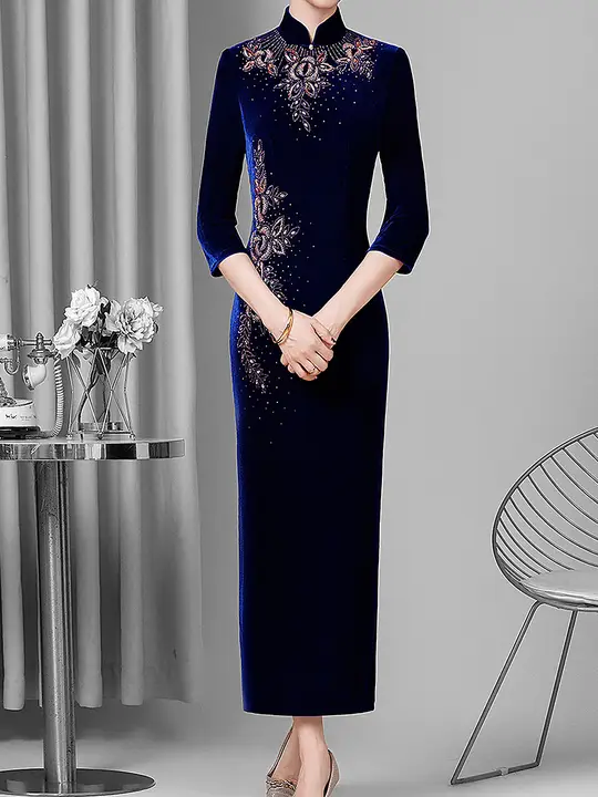 シルクベルベットの大人のエレガンス！ビンテージ風 婚礼用チャイナドレス