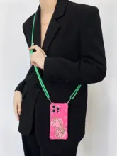 ダスティピンクの南瓜デザイン携帯電話ケース【角穴あけ対応・斜め掛けストラップ付き】