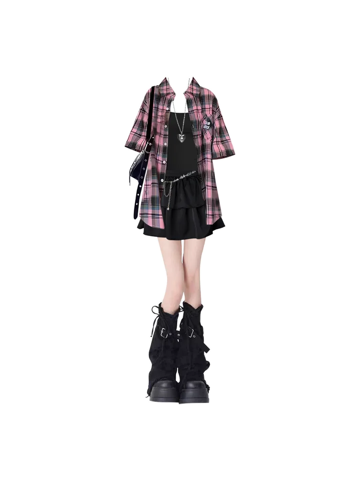 夏用の黒のワンピース【女性用・カジュアルスタイル・ショートスカート・小柄向け】（セットアップ対応）