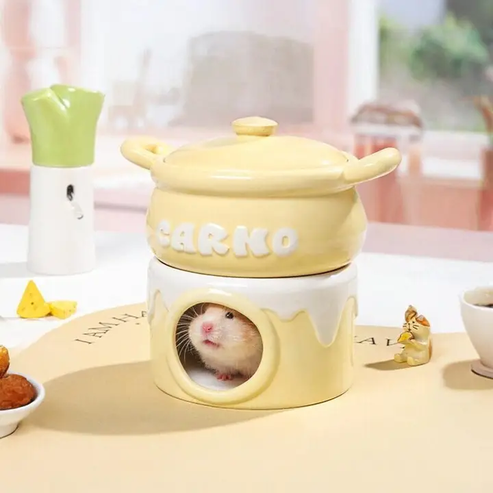 ハムスター 隠れ家 ハウス ひんやりセラミック 冷却マット 餌入れ 2WAY 夏用 おもちゃ ビッグサイズ