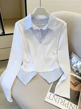 春の学院風デザイン！カラーブロック襟付きTシャツ【女性用・おしゃれで独特】（セットアップ対応）
