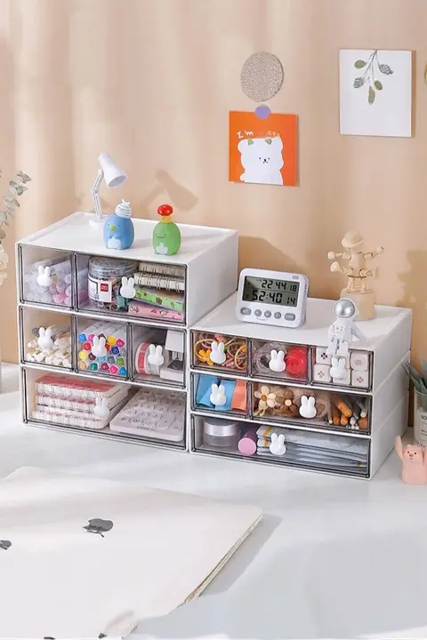 透明引き出し付きデスクオーガナイザー【文房具・化粧品・多機能収納・大容量】