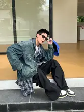 Holocene ヴィンテージ風デニムジャケット【洗い加工・大きなパッチワーク・高級デザイン】