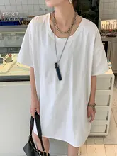 大きいサイズのラウンドネックTシャツ【ショートスリーブ・ゆったり・オーバーザヒザ・コットン製・カジュアル】