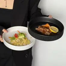 白色陶器製 ステーキ皿【シンプルデザイン・ケーキ皿・フルーツプレート・洋食用】