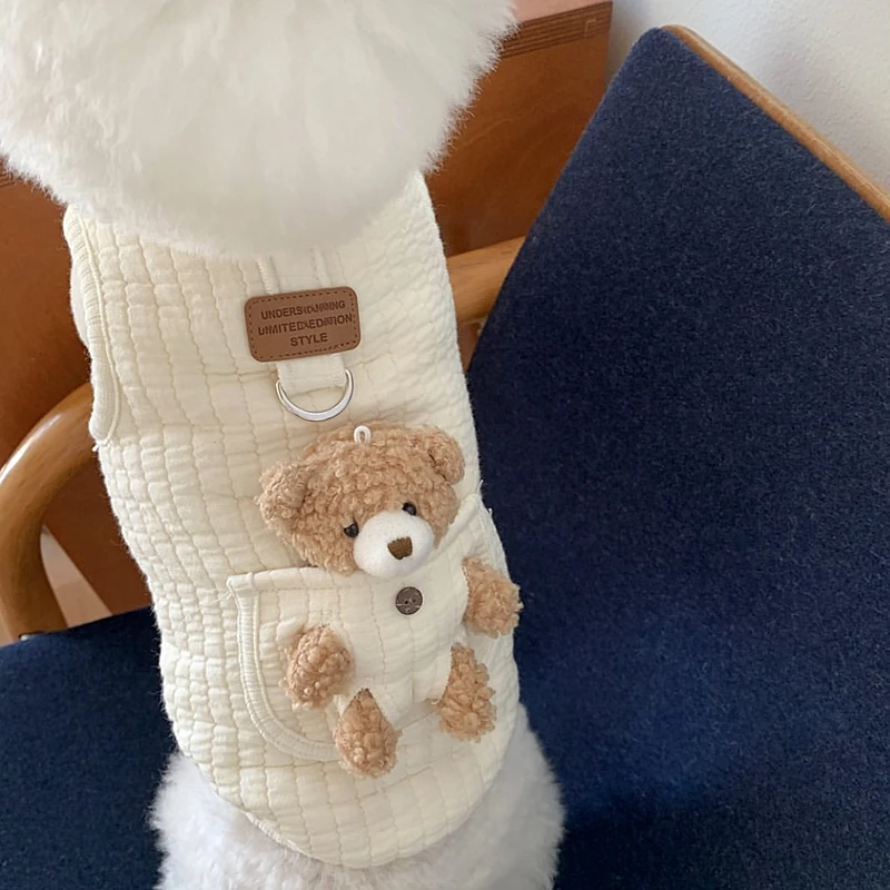 ペット コットンウェア 引き绳付き 犬服 冬：秋冬散歩に最適な通気性と保温性を備えた棉製ジャケット