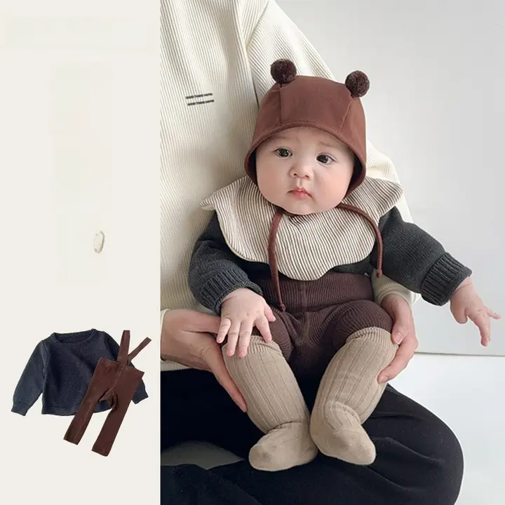 春秋用ベビー服【おしゃれなプルオーバーとハーフパンツ・韓国風】（セットアップ対応）