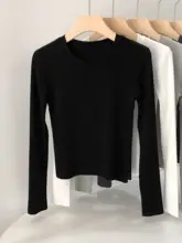 女性用 ラウンドネックフィット長袖Tシャツ【極上の柔らかさ・リブニット・コットン】