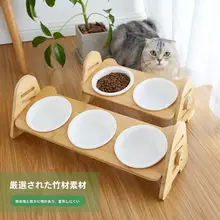 猫用陶器フードボウル【頸椎保護・斜め口・調整可能・ダブルボウル・三連タイプ】