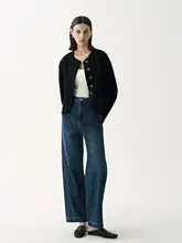 高腰でスリムなブルーデニムパンツ【ストレート・ワイドレッグ・春用】