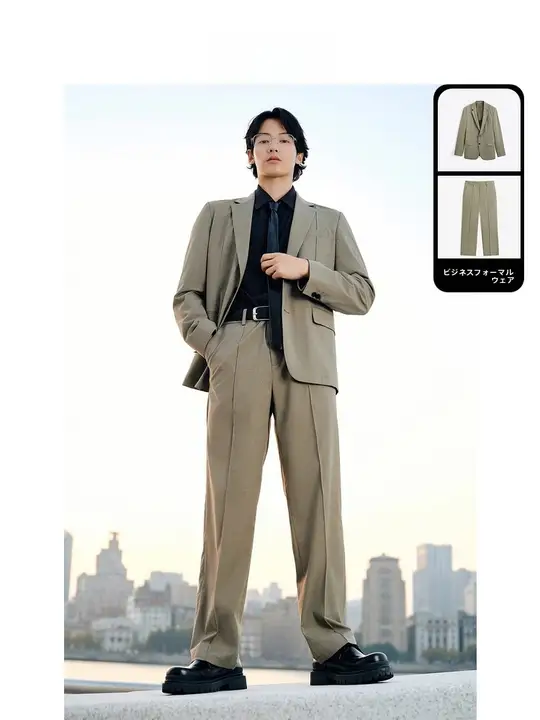 フィットジャケット【平衿・ビジネス・カジュアル】とストレートパンツ（セットアップ対応）