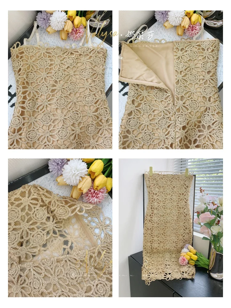 レースフラワーボディコンドレス：上品なパーティー用デザインと立体裁剪の実用性