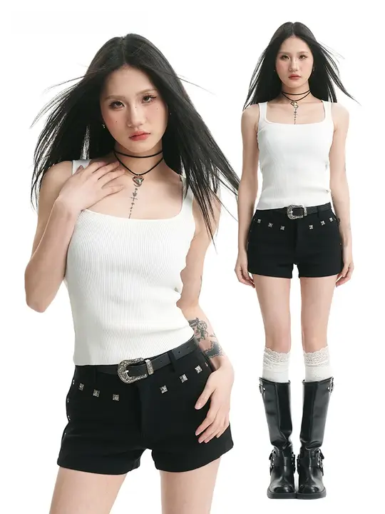 美しい背中を魅せる吊り Strap タンクトップ【肌見せデザイン・春夏用・ニット】