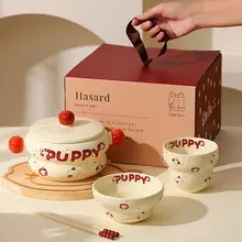 高級感ある日本式陶器の丼【フタ付き・ダブルハンドル・かわいいデザイン】