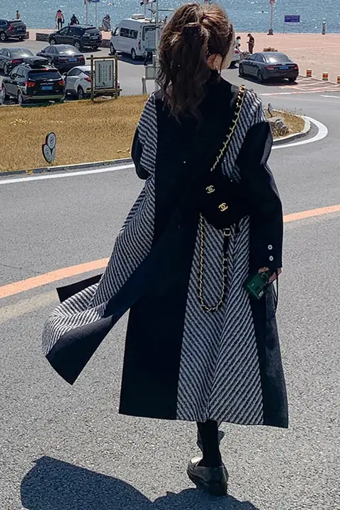 優雅なデザインのロングウールコート【秋冬用・高級感・ひざ丈・女性用】