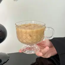 美しい宝石模様の取っ手付きガラスカップ【アイスアメリカーノ・コールドブリュー・飲料用】
