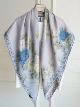 青山を望む！シルク製の雪花サテン牡丹柄スカーフ【中国風・秋用・女性用】