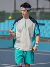 軽量で通気性の良い！UVカット夏用スポーツ半袖Tシャツ【速乾・吸湿・ハーフジップ・バイカラー】