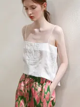 純リネン刺繍キャミソール【バックアSplitデザイン・シンプルでスタイリッシュ】