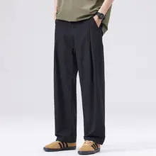 極上の柔らかさのアイスシルクスーツパンツ【夏用・ワイドフィット・速乾直筒デザイン】（セットアップ対応）